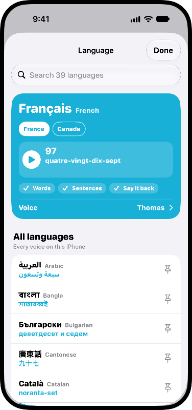 Dozens of Languages: Every voice installed, regional accents too