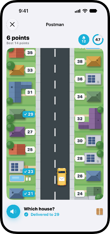 Learn by Playing: Deliver each parcel to the house you heard